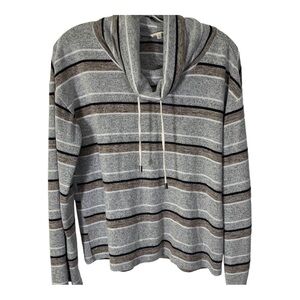 BKE Women's Grey Brown Stripped Size Small Cowl Neck Long Sleeve Sweater